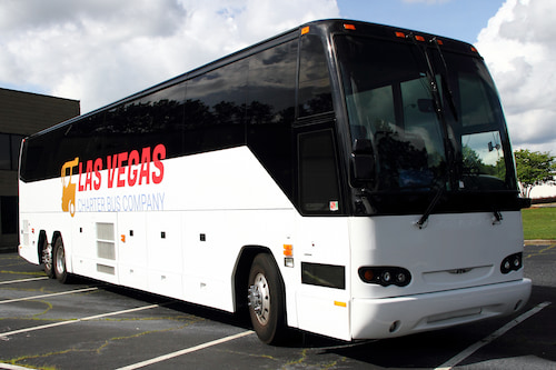 white charter bus from the Las Vegas Charter Bus Company